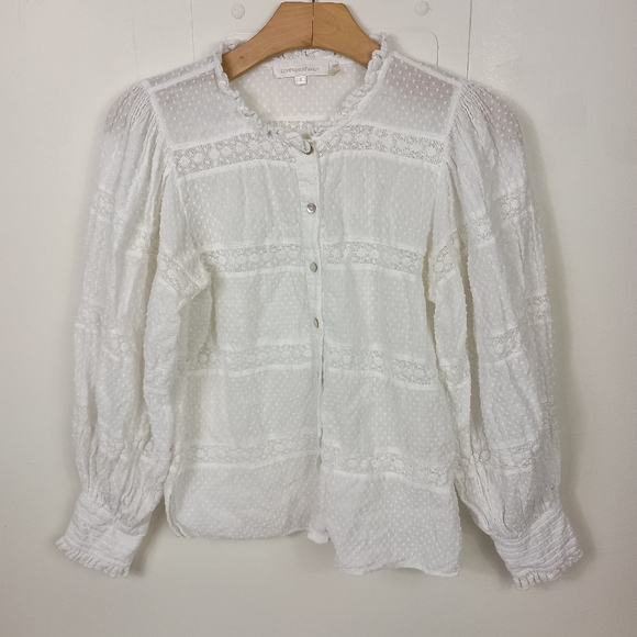 Love Shack Fancy Rochelle Top Small White Lace Puffy Long Sleeve Boho Whimsical - Picture 11 of 11